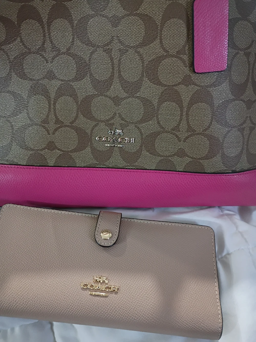 Coach Brown Signature Satchel with Pink Trim
